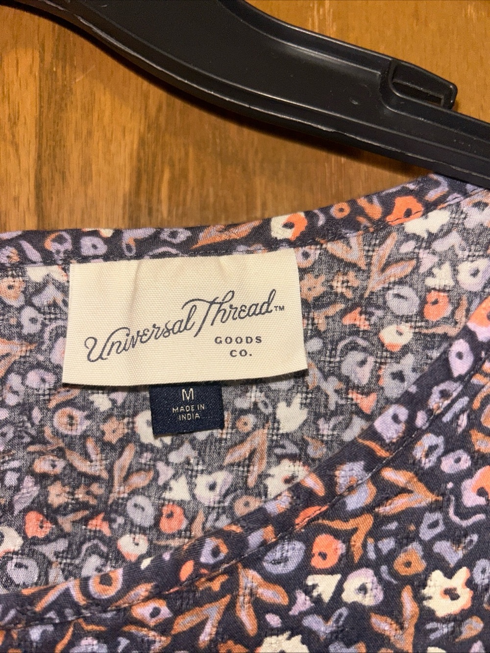 Universal Thread Navy Floral Baby Doll Blouse with Peach Accents - Picture 2 of 7